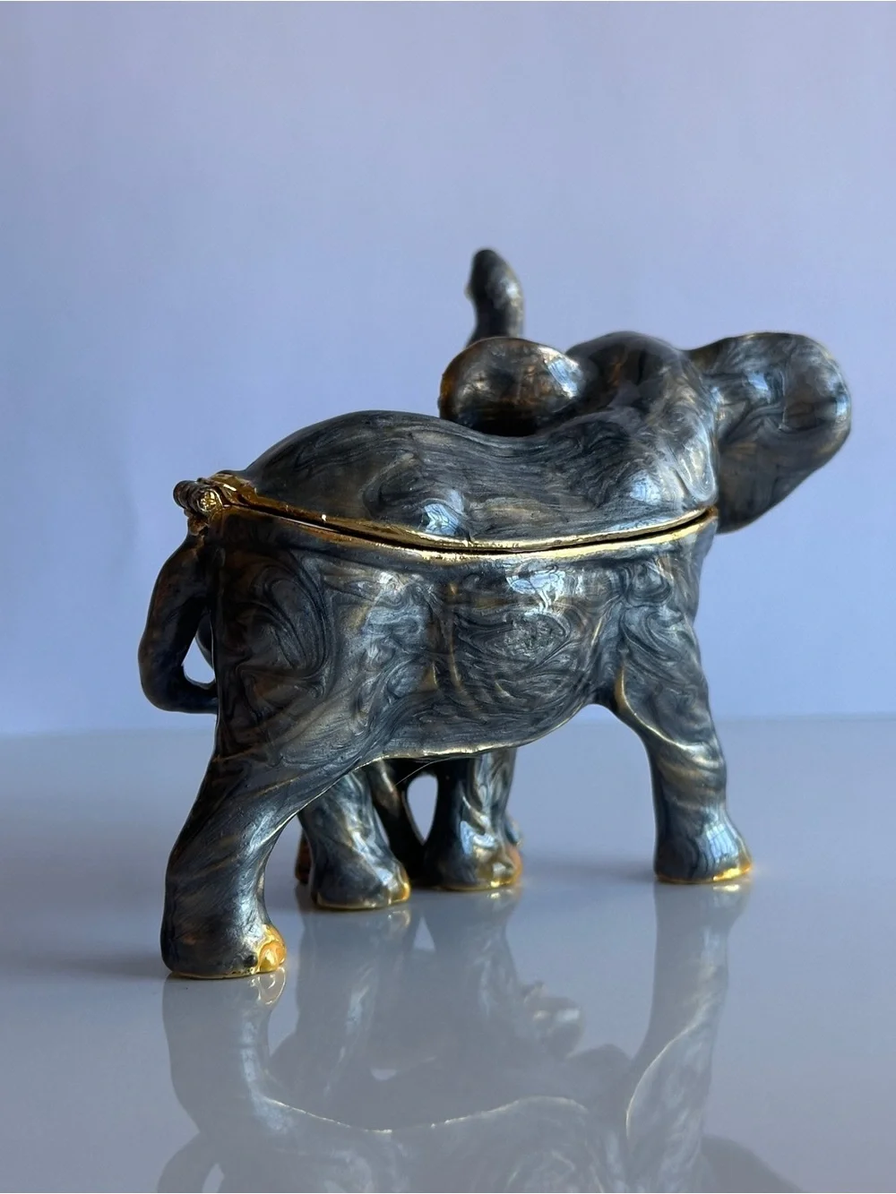 Vntg Jeweled Enamel Collection Elephant & baby Hinged Trinket Box CrackerBarrel